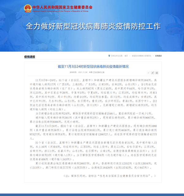 11月3日新增新冠肺炎確診病例104例 其中本土病例87例_山東