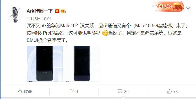 @Ark|鼎桥通信版“Mate 40”5G手机曝光，网友：你这后盖有点面熟啊