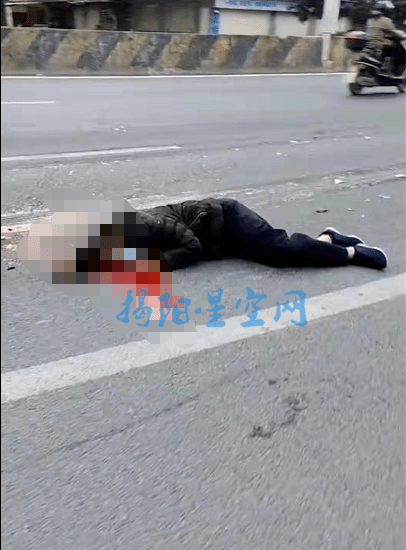 惨!揭阳某路段一男子头部惨遭大罐车碾压
