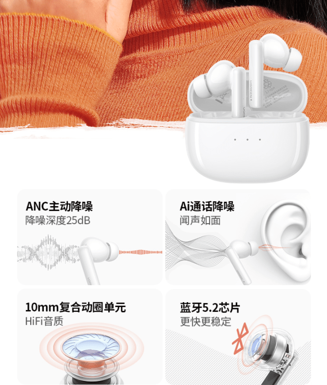 绿联发布 HiTune T3 主动降噪 TWS 耳机：蓝牙 5.2，199 元