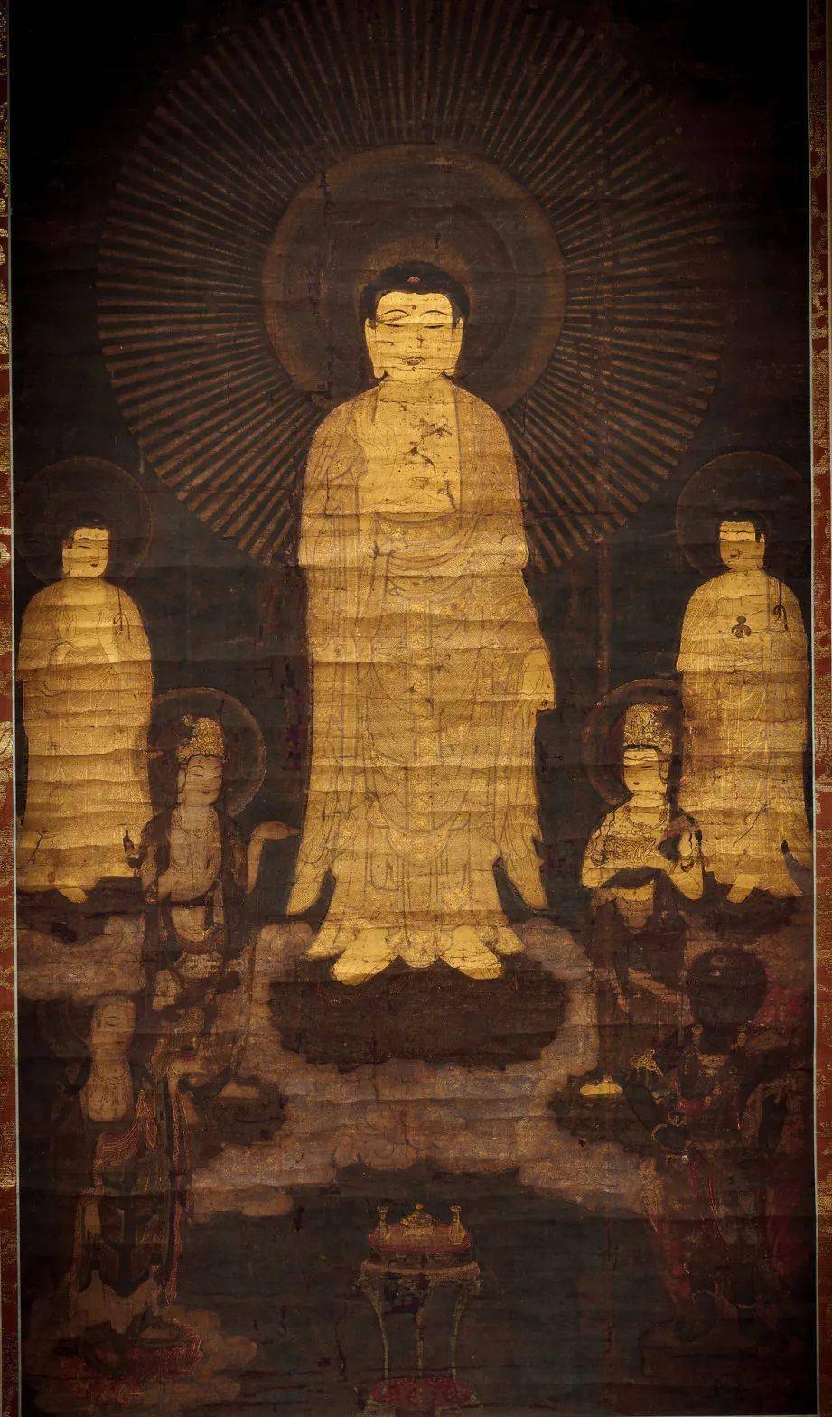 【鉴赏】京都本愿寺旧藏镰仓时代佛画:西方三圣及诸尊来迎图_日本