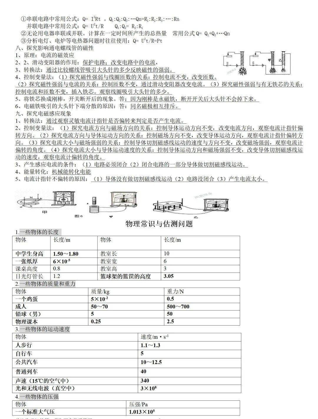 实验|超级干货！实验考点总结+物理常识与估测问题+物理原理及其相关实例