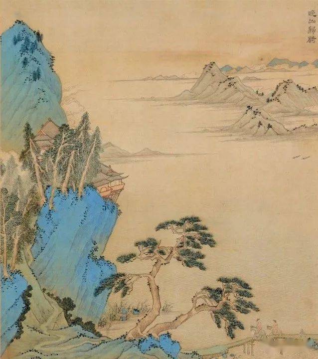 文徵明:青绿工笔山水册_册页_绘画_高士