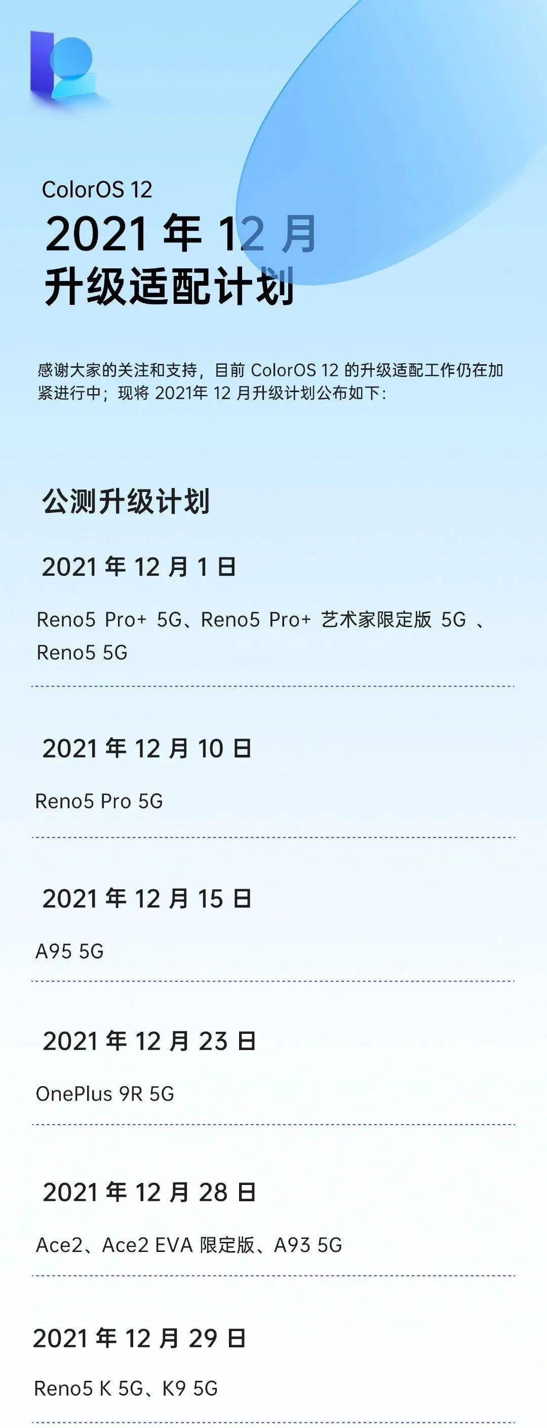 【系统】ColorOS12最新正式版/公测时间表 一加9R下个月~