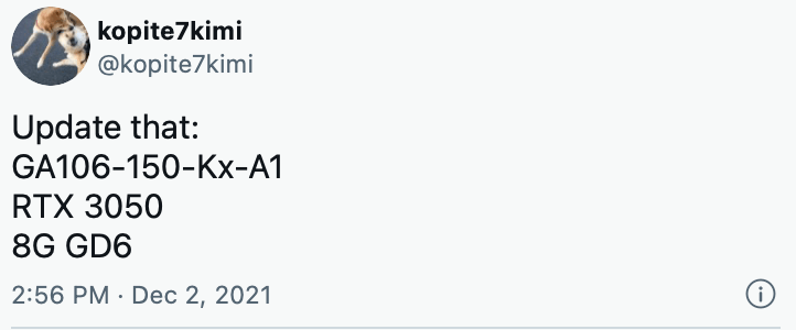 英伟达 RTX 3050 桌面显卡最新爆料：搭载 GA106 GPU，8GB 显存