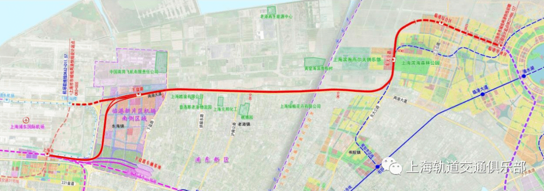 公路和张家路港,于机场联络线正线和出入段线之间跨越规划沪通铁路 ii