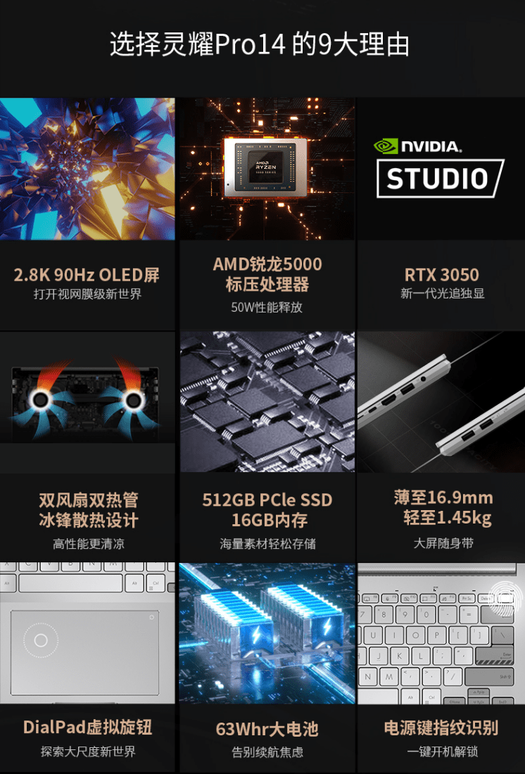 灵耀|华硕灵耀 Pro 14 流星白配色开售：RTX 3050 + R7-5800H，6999 元