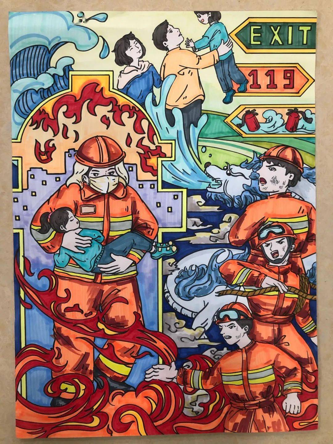 全国获一等奖消防绘画图片