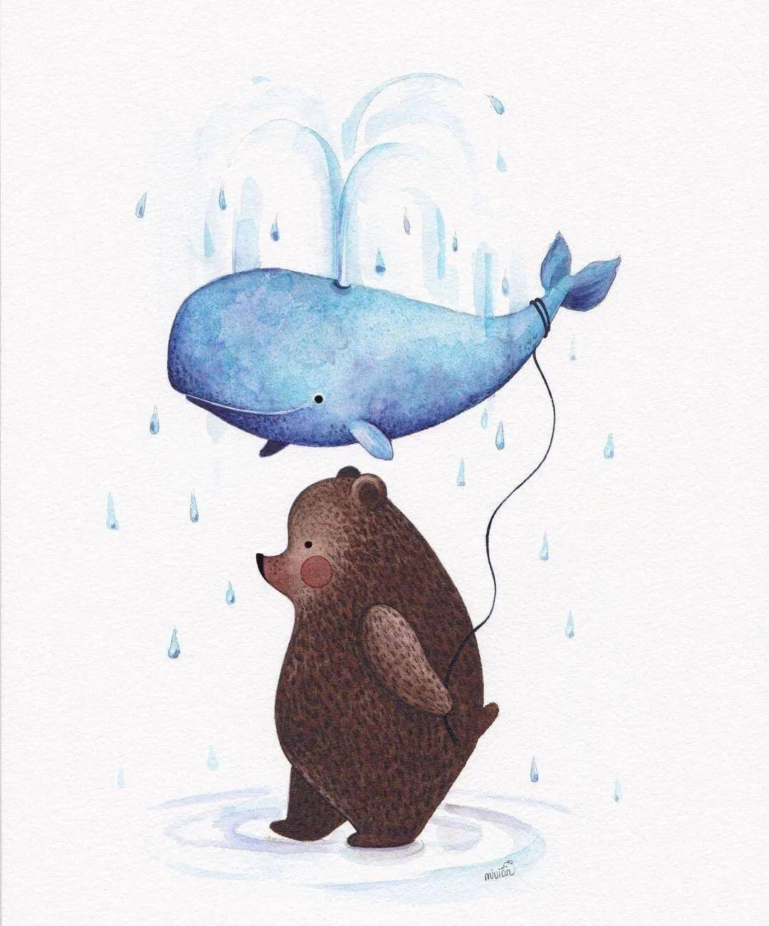 一组治愈系水彩小熊