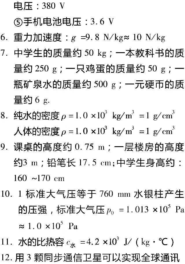 读数|初中物理8大常用仪器的读数方法及必记常量、公式汇总