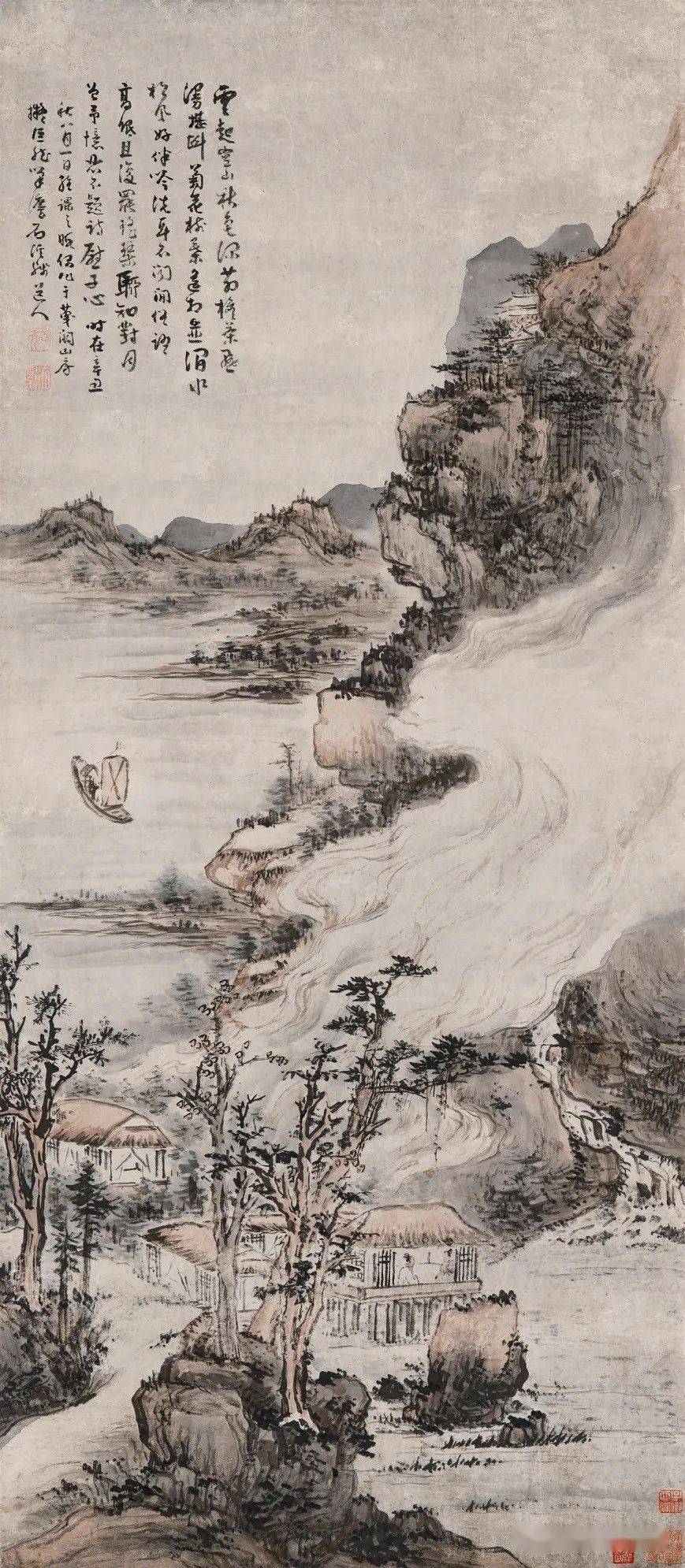 中华名画赏析石溪山水图四幅