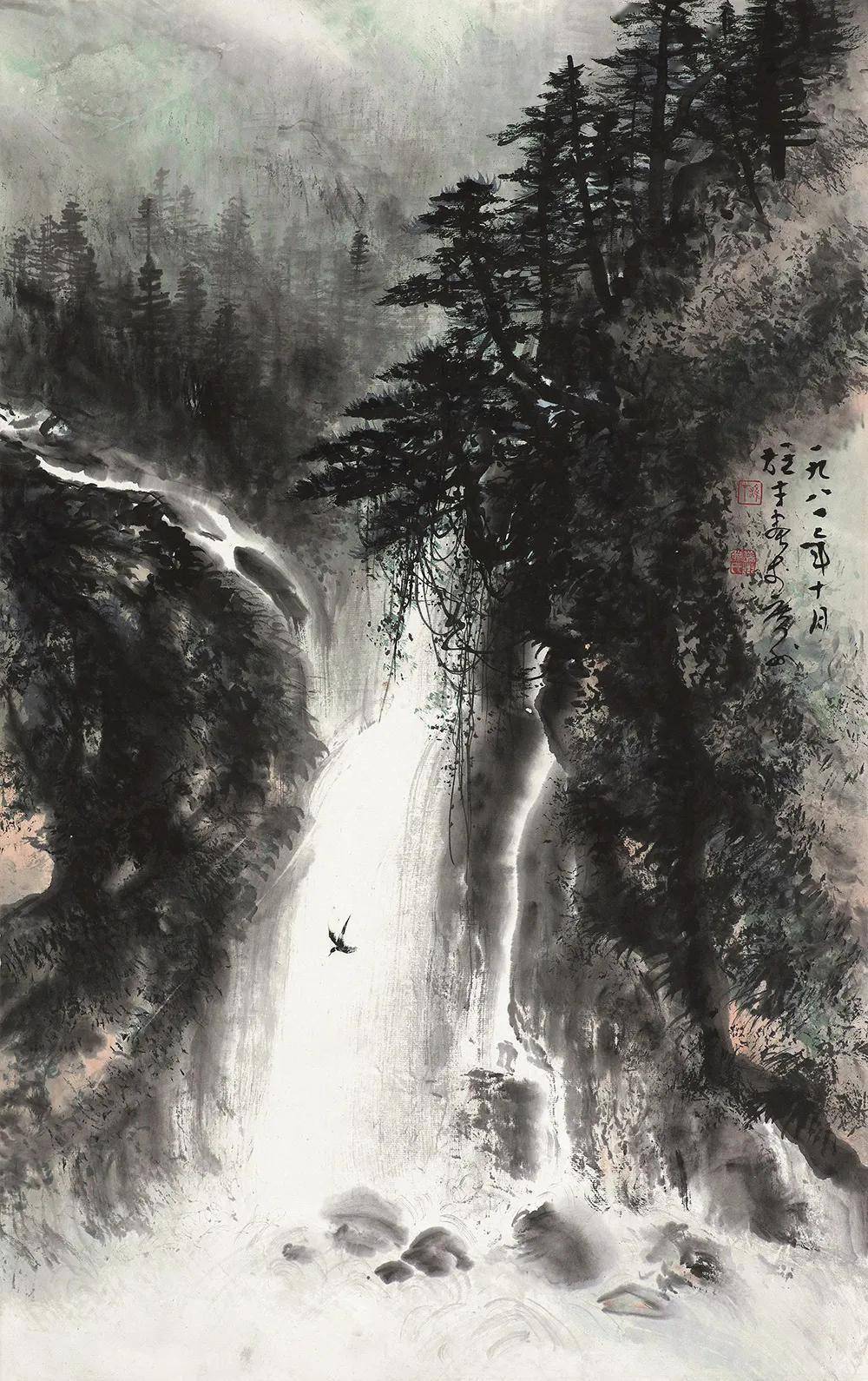 黎雄才水墨松树作品欣赏_黎松才_成画_墨气