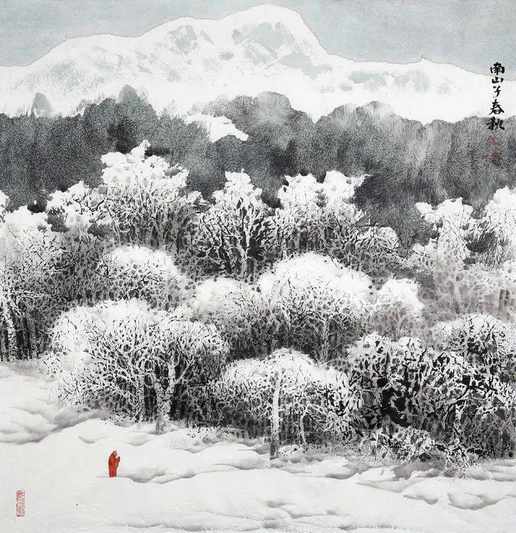 黄山雪景国画图片