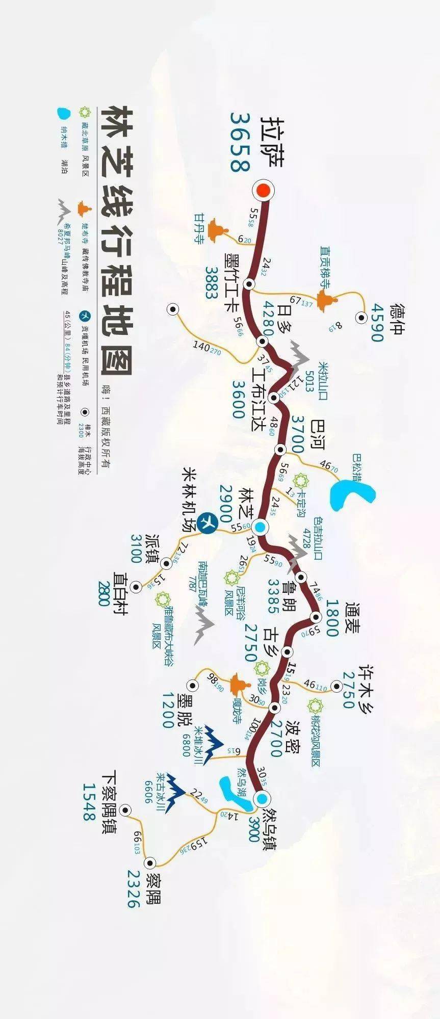 收藏自驾西藏各大线路高清地图