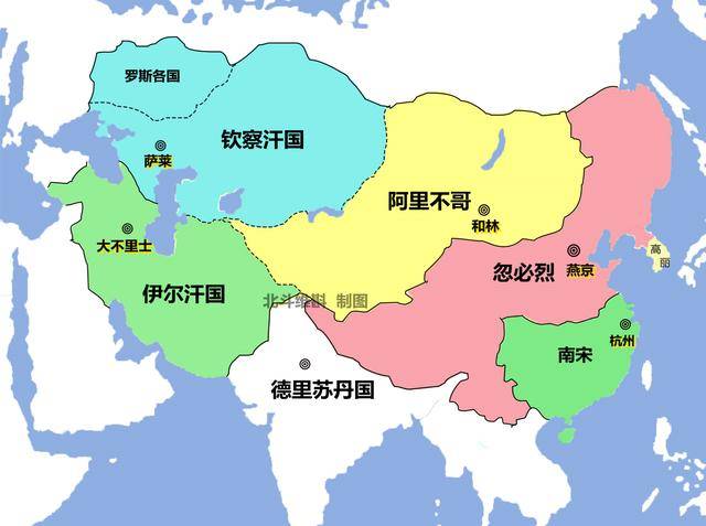 蒙古四大汗国地图高清图片