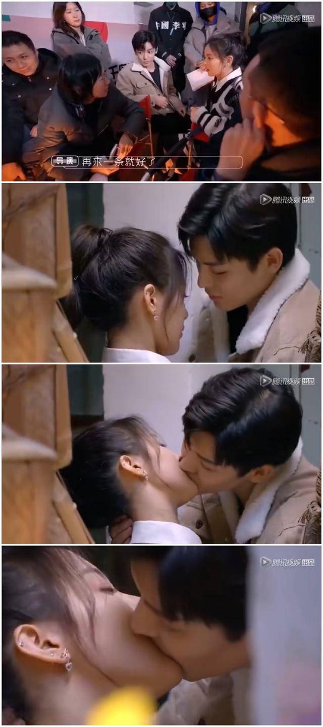 视频中,杨超越和侯明昊正在拍摄小剧场,杨超越询问导演如果亲吻的时候