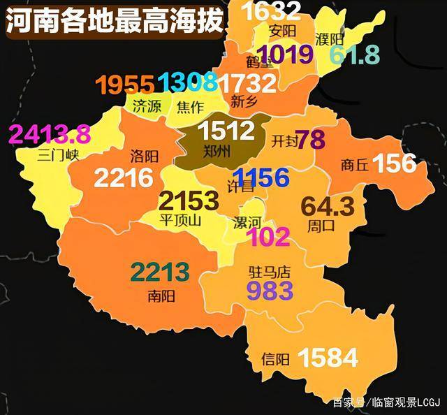 河南境內地形多樣18個省轄市的各自海拔高度有多少