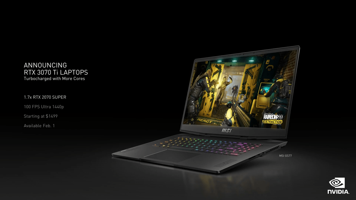 售价|英伟达发布 RTX 3080 Ti / 3070 Ti 笔记本显卡