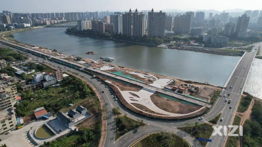 鹅城大桥最新进度航拍新开河绿地也快完工