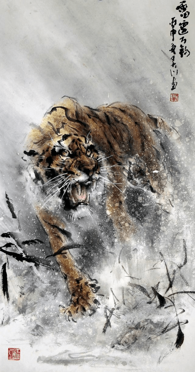 十大名家画虎，虎虎生威，势震山河！_张大千_山水_中国画