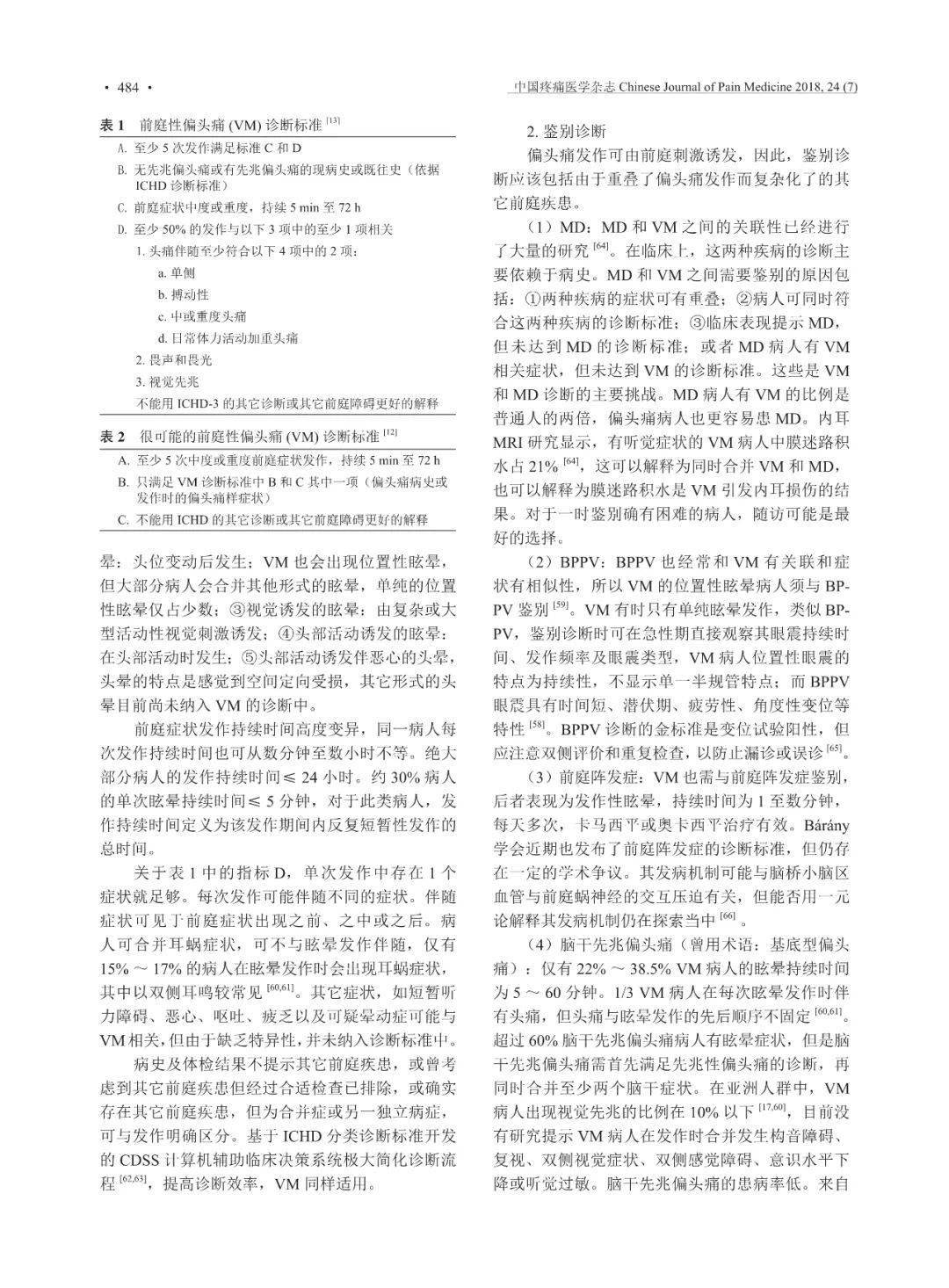 【文献学习周】前庭性偏头痛诊治专家共识 (2018)_诊治_前庭_文献
