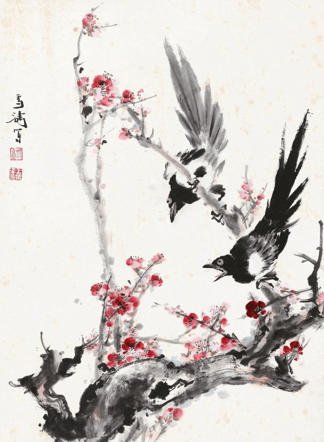 王雪涛红梅喜鹊图喜上加喜
