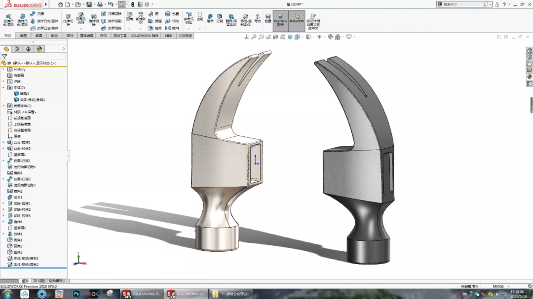 用solidworks画一个羊角锤这个图还有点复杂