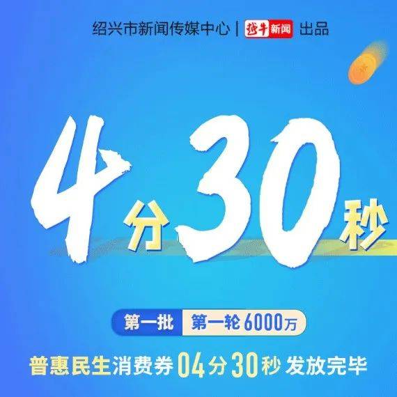 4分30秒！首轮6000万元“普惠民生”消费券抢空绍兴姜京和方嘉华 9998