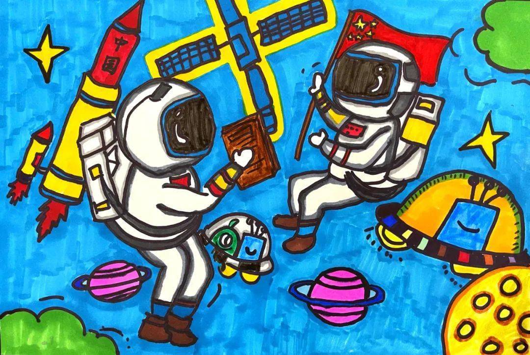 中国空间站绘画创意图片