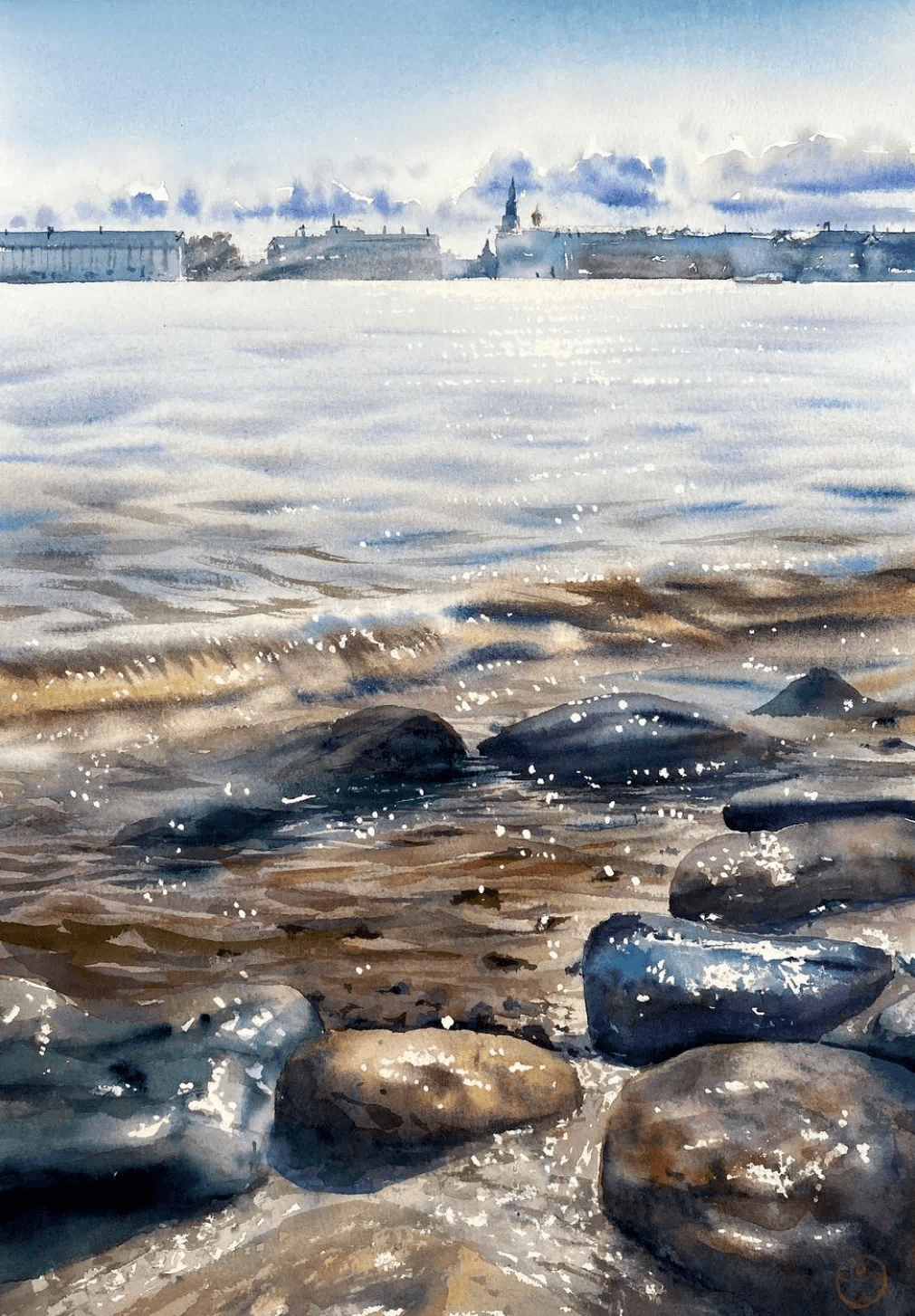 水彩画家把海水的美完美地展现出来了