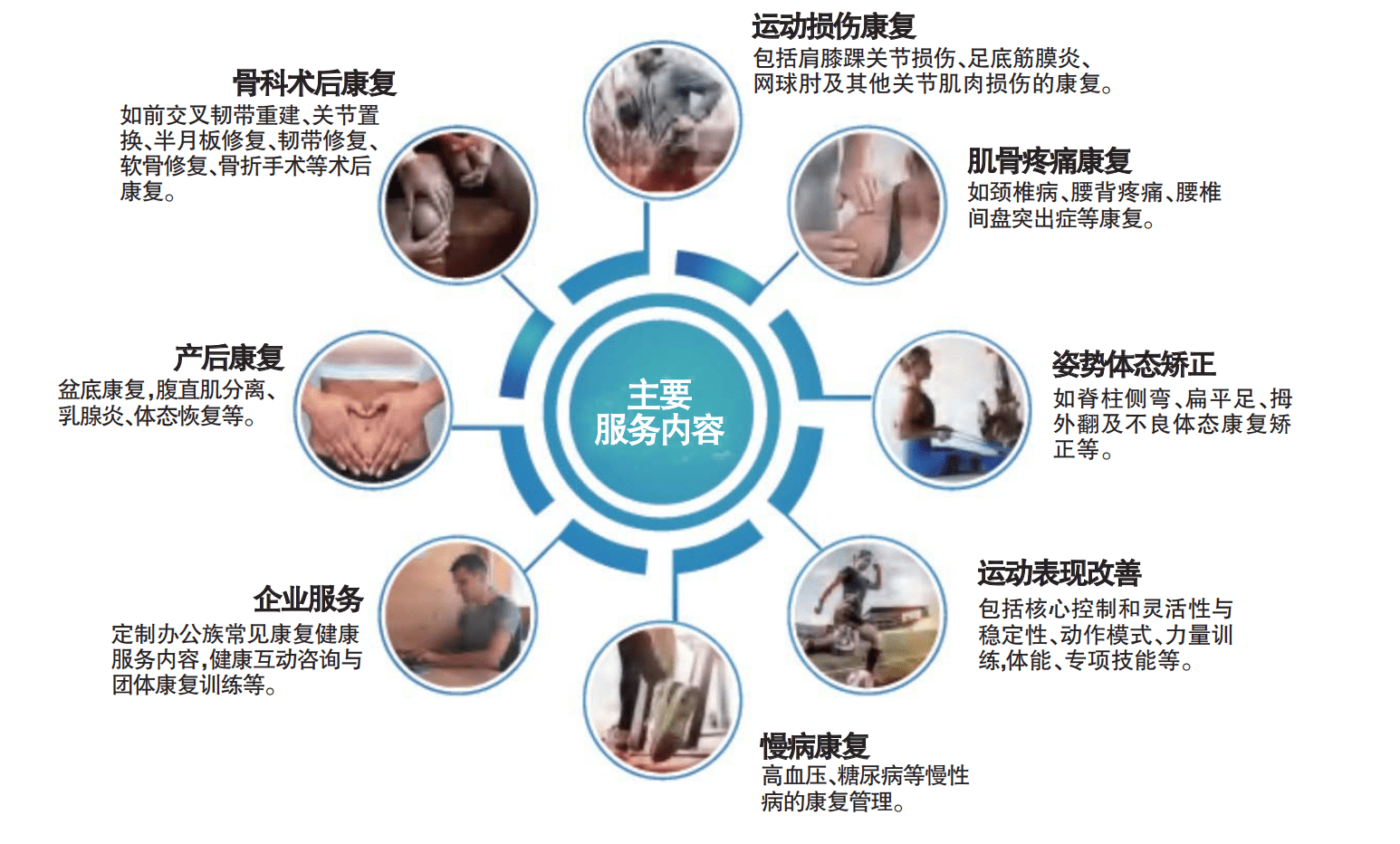 运动康复门诊提供的服务,来源《2020-2021年中国运动康复产业白皮书