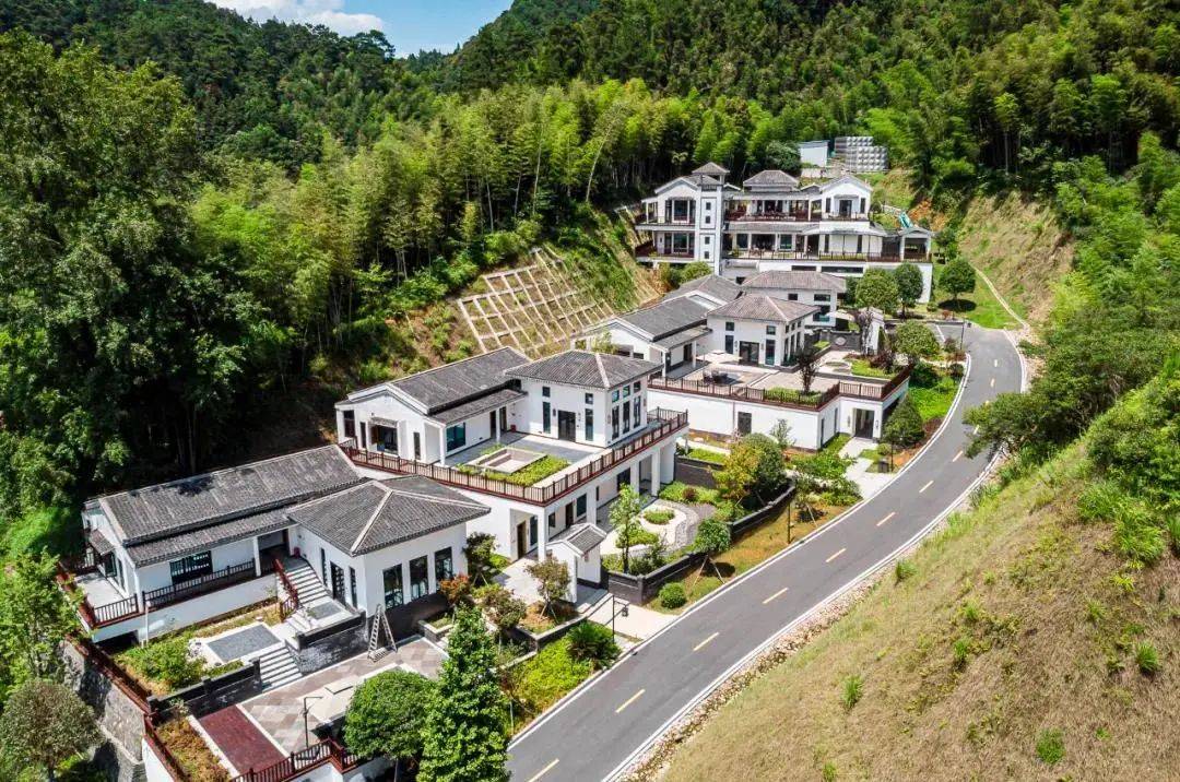 山庄里还有别墅群整体是中式风格四周环绕着竹子和大树空气清新且安静