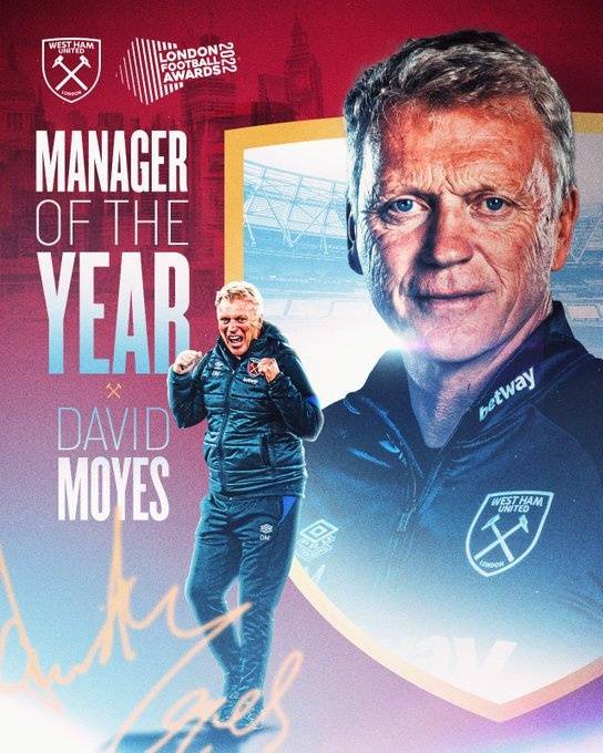 教练|莫耶斯当选伦敦足球年度最佳教练，赖斯获评年度最佳球员