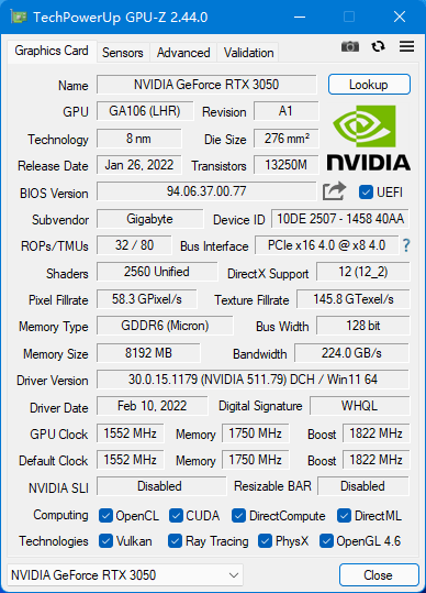 评测|技嘉 GeForce RTX 3050 GAMING OC 魔鹰 8G 评测：光追卡新选择