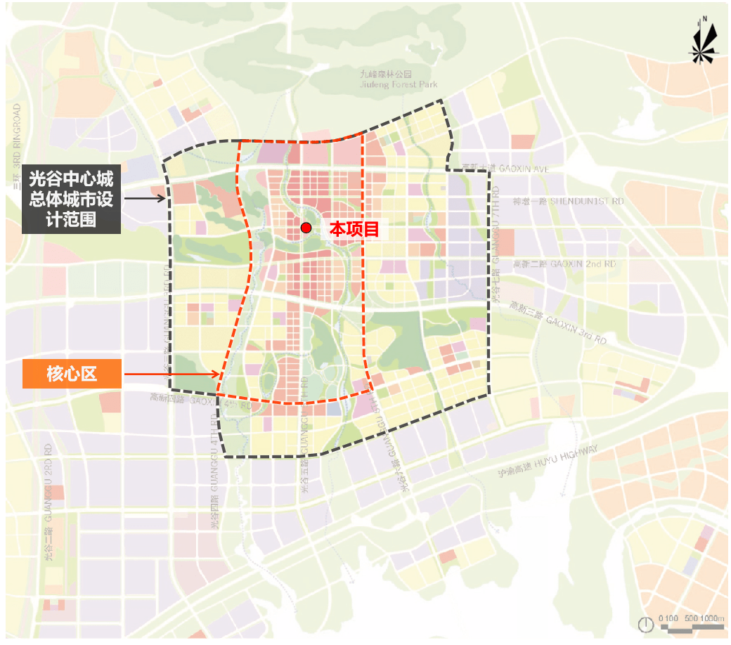项目与光谷中心城的关系总用地面积为2.13公顷,总建筑面积不大于6.