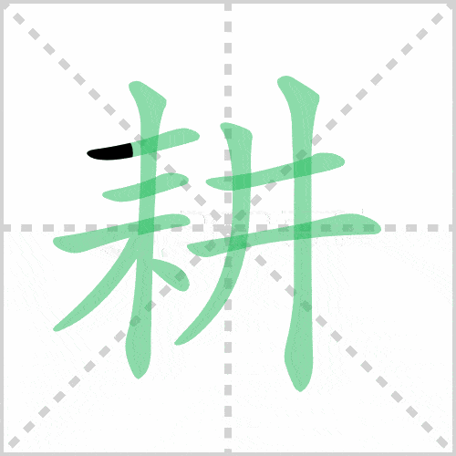 横,横,横,竖,撇,点,横,横,撇,竖耕的笔顺:点,点,横撇/横钩,横,竖,撇