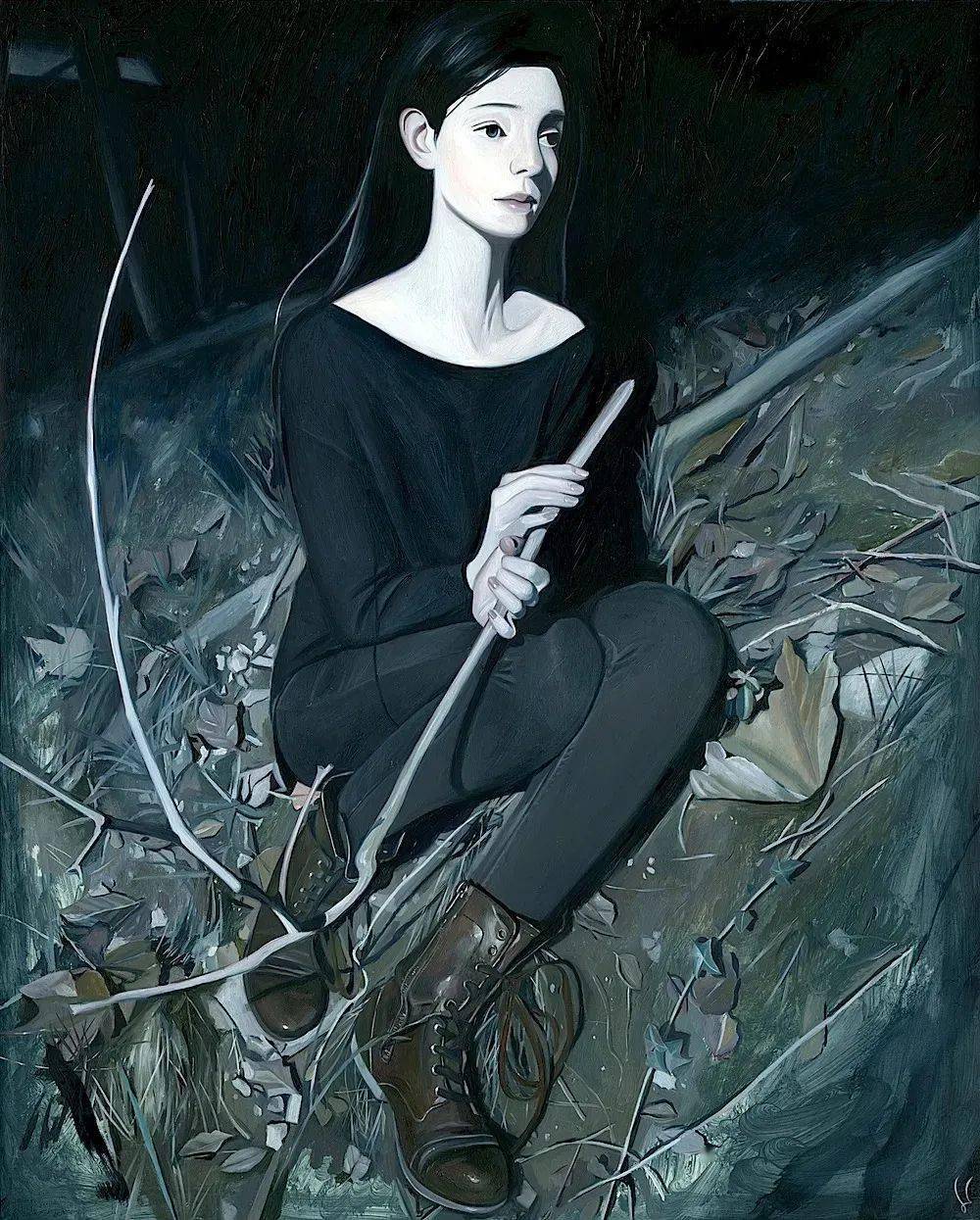 胆小慎点美女画家靠看恐怖片找灵感笔下少女阴郁诡异网友吓到像贞子