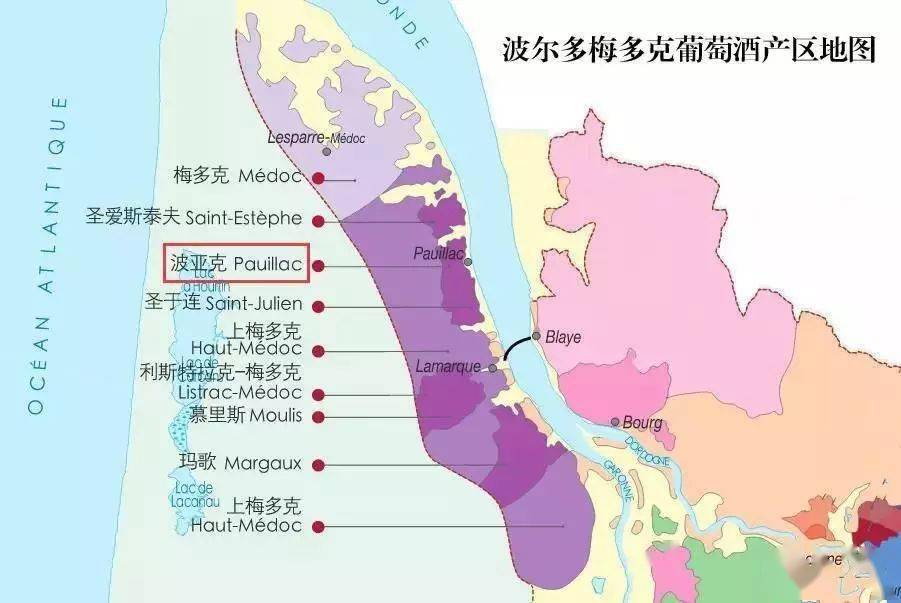 拉菲酒庄,拉图酒庄,木桐酒庄)位于波亚克,正是这三个一级庄使得产区