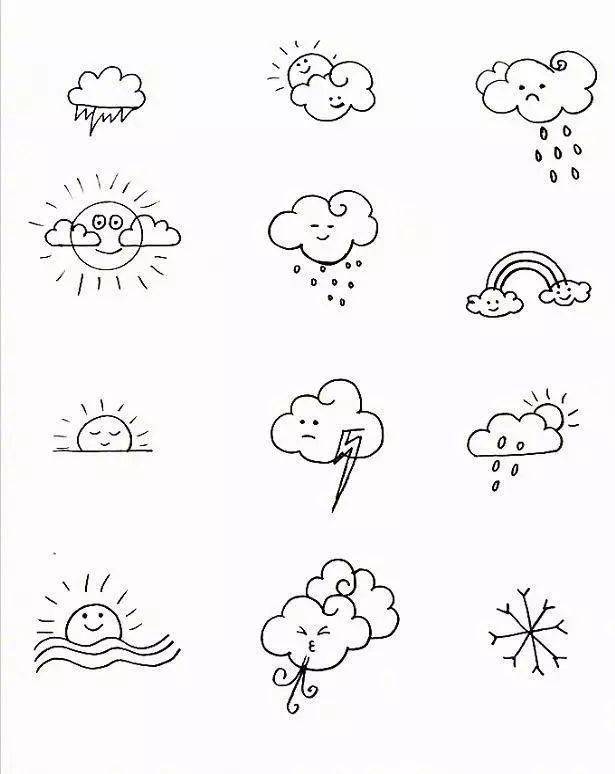 天气主题简笔画大全各种天气的小图标应有尽有