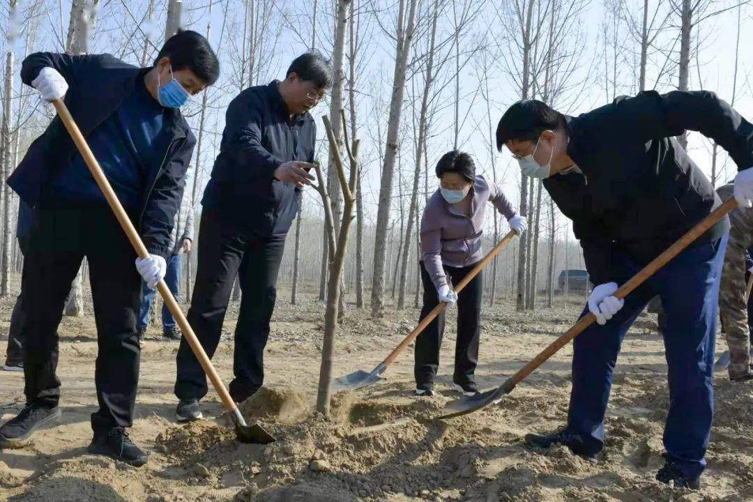 县领导来到苏留庄镇植树点参加义务植树活动,以实际行动为生态夏津再