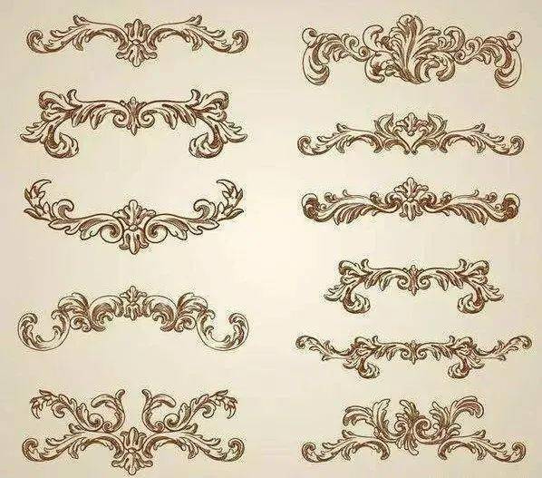 运用各种贝壳,莨菪叶饰相缠绕形成涡形纹饰,花卉,流水般的曲线,在构图