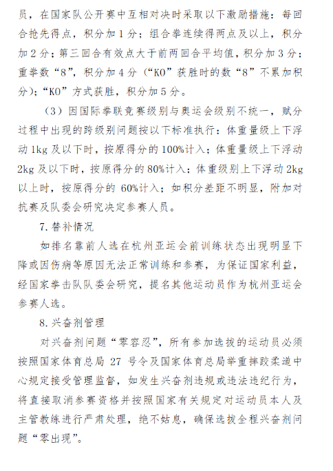 关于举重摔跤柔道拳击项目备战2022年杭州亚运会参赛选拔办法征求意见
