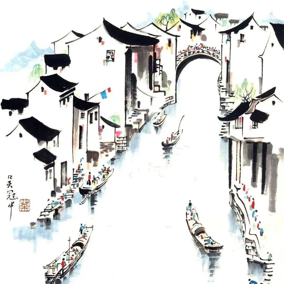 吴冠中水乡江南最美20幅！_生活_小桥流水_书画