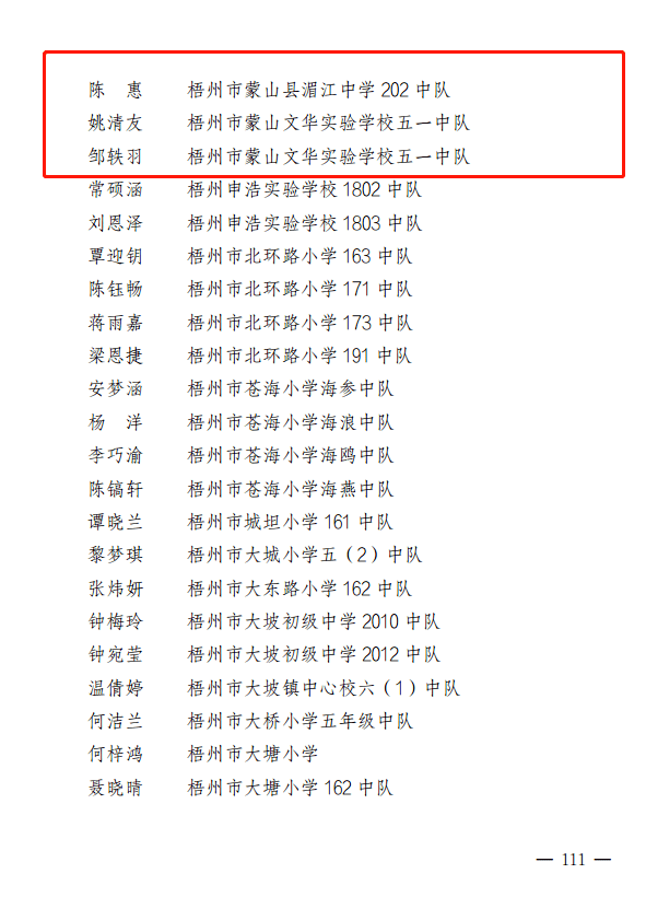 四星章蒙山有哪些少先队个人和集体上榜吧快来看看评选名单公布啦广西