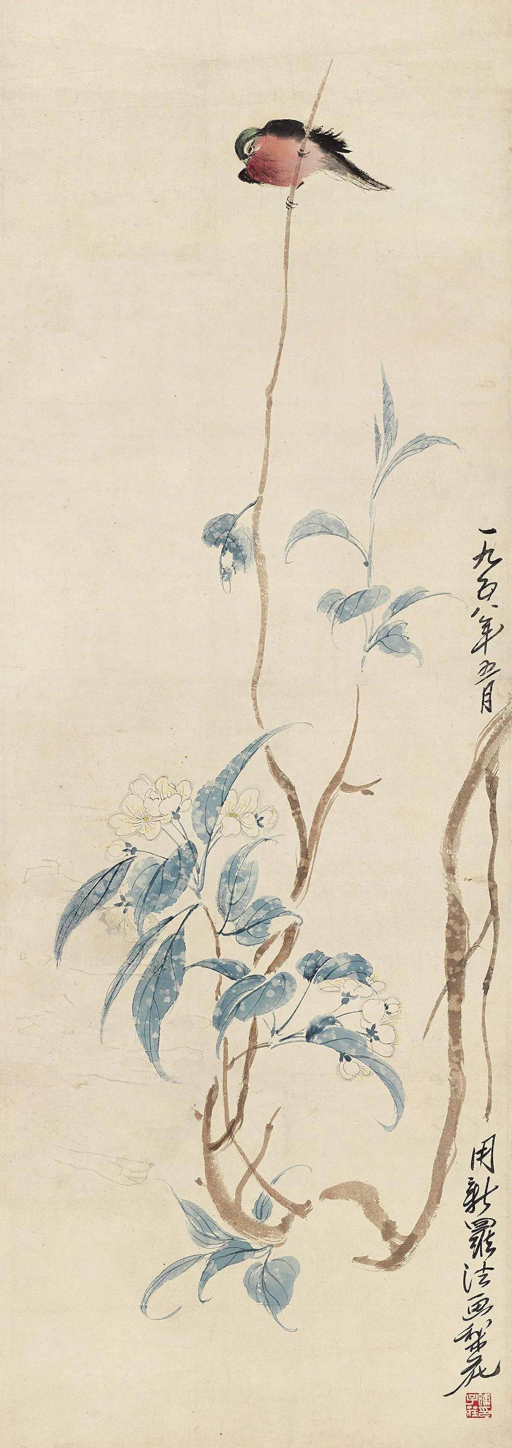 "朝来带雨一枝春" 国画中的梨花令人心动_小鸟_书画_周善