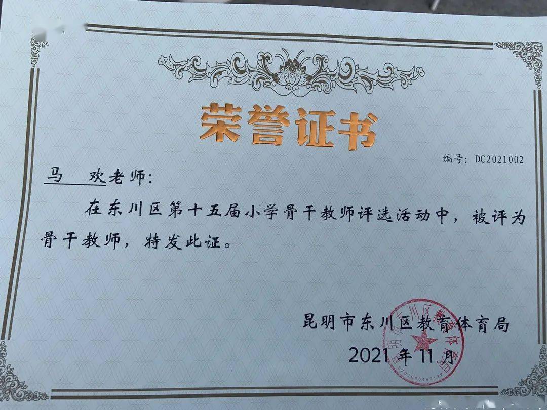 杨德菊,马欢,毕婷,李兴燕5位青年教师被评为东川区第十五届骨干教师