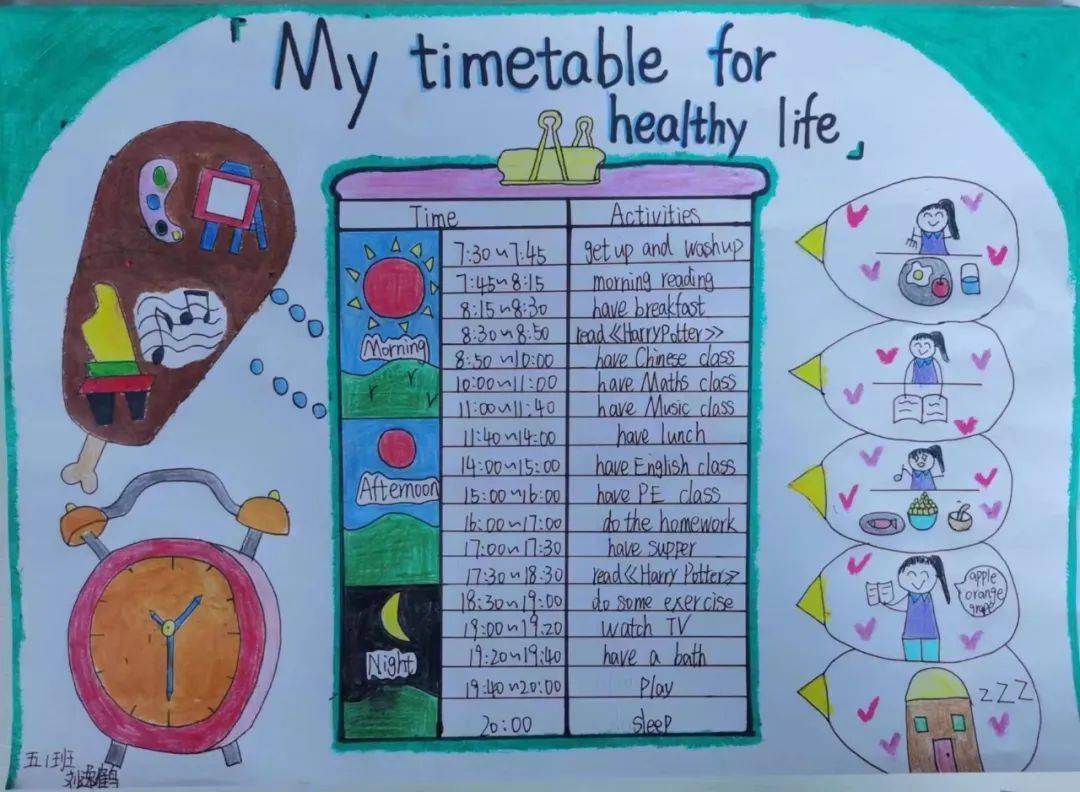 学生在时间表的相关内容学习后,围绕健康生活主题,开展了在线学习作息