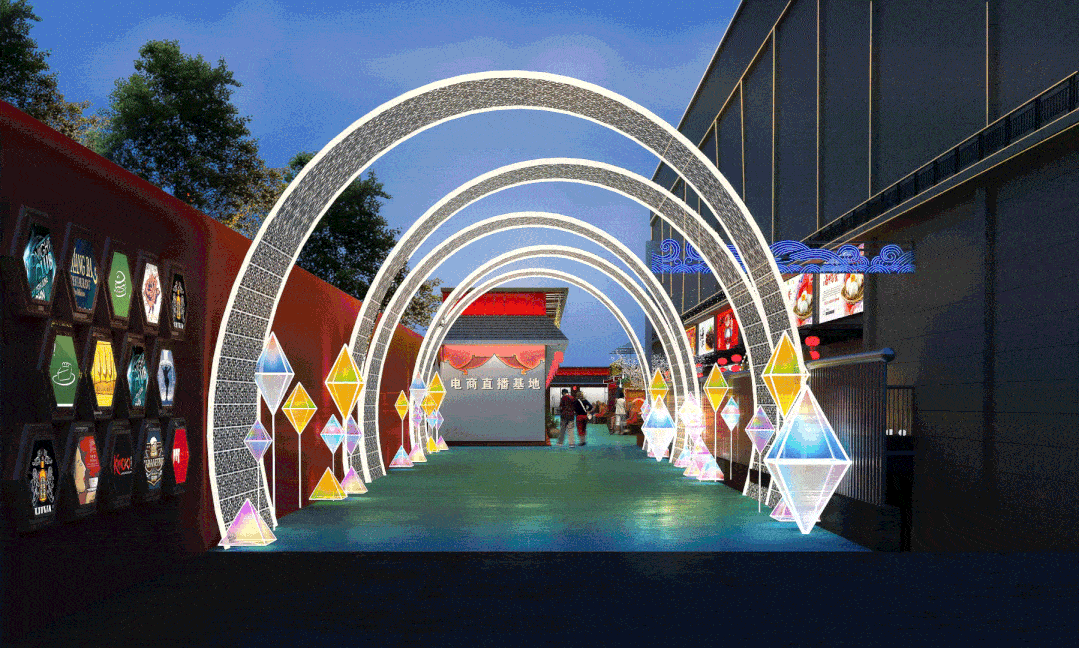 一楼定位为网红电商直播街,分外围直播间;内部分产品展销区,农贸生鲜