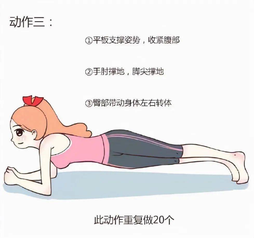 支撑转体(2)平板支撑抬腿(1)跪姿抬腿居家的大部分时间我们都是坐着的
