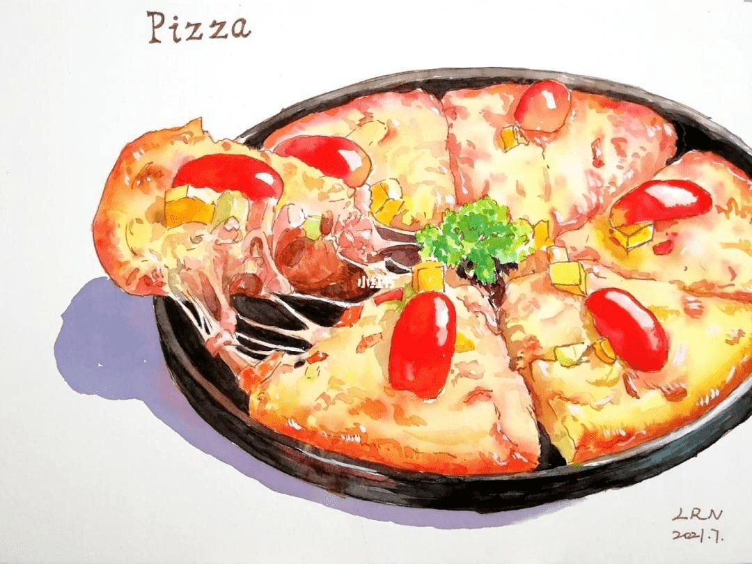 打卡丨美食插画62美食插画披萨的绘制